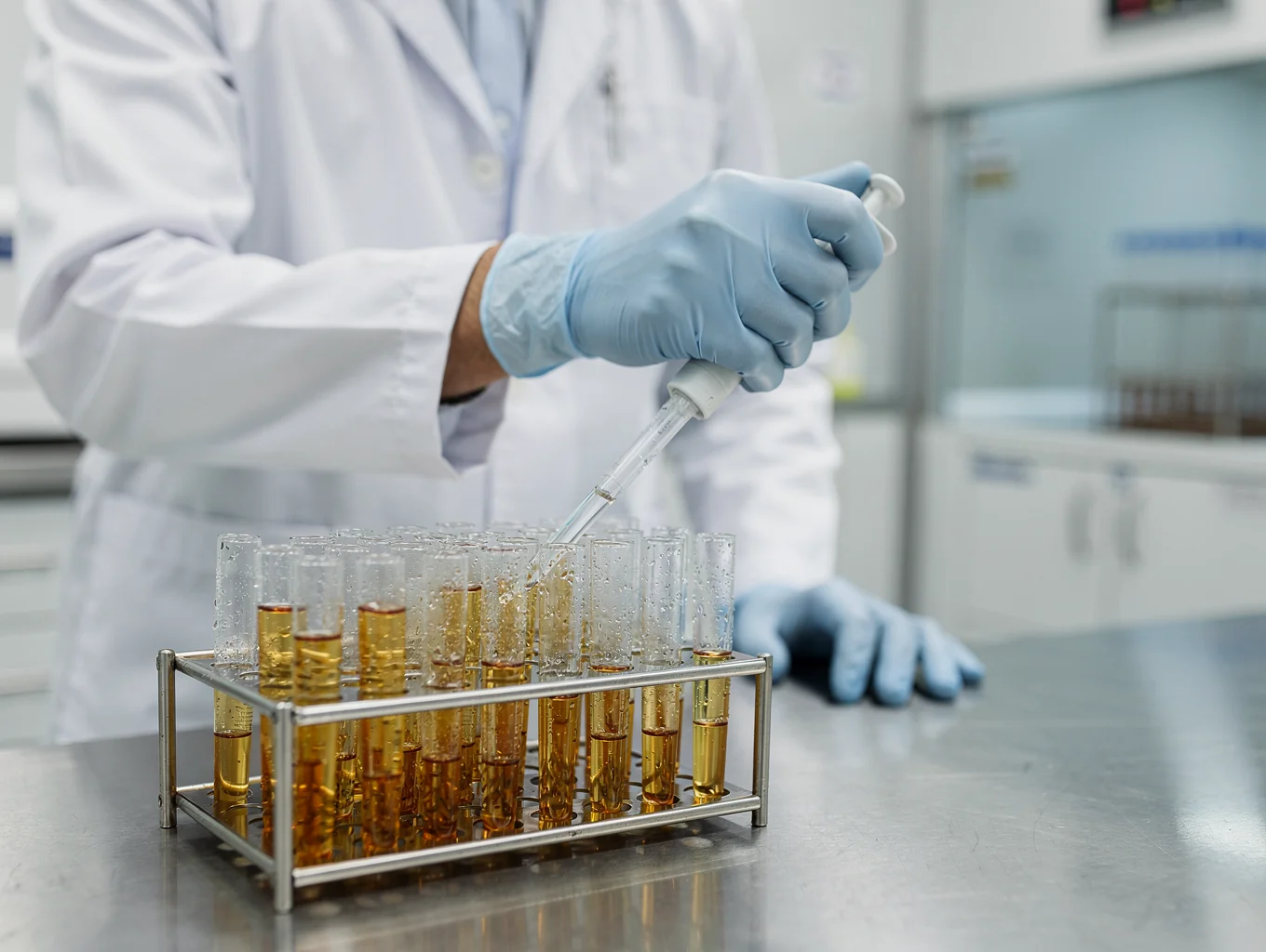 Centralized cleanroom laboratory technician processing autologous cellular tissue